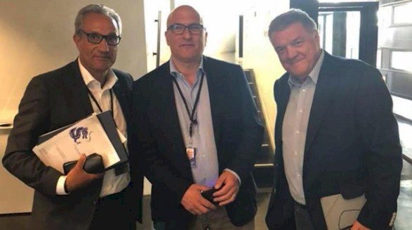 De gauche à droite : Abderrahim Atmoun, Andrea Cozzolino et Pier Antonio Panzeri (Parlement européen, Strasbourg, 2018)